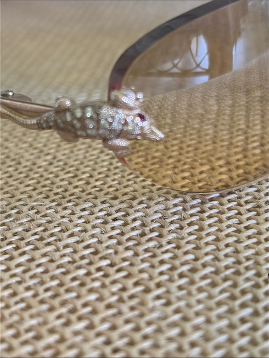 Rimless Gold Sunglasses with Amber Lenses… diamond crusted alligator w/ruby eye main image 5
